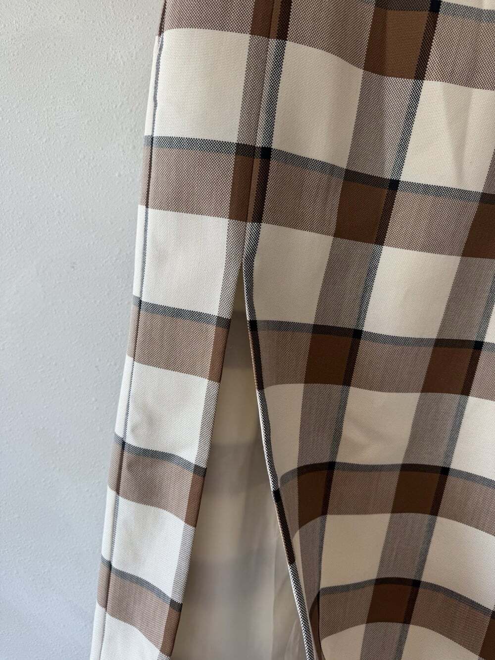 Staud Women’s 10 Maxi Midi Skirt Plaid Brown Cream Slit Straight Long Wool - Picture 5 of 9